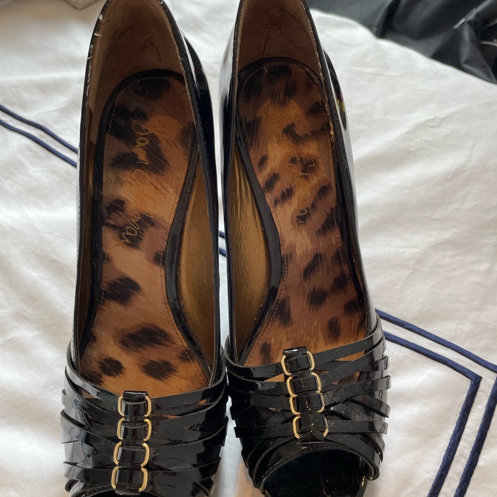 Sam Edelman Patent Black Wynonna Heeled Wedge Shoes 9